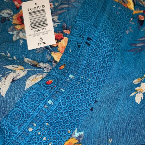 Torrid Babydoll Crinkle Gauze Crochet Inset Lace-Up Top NWT - Picture 7 of 8